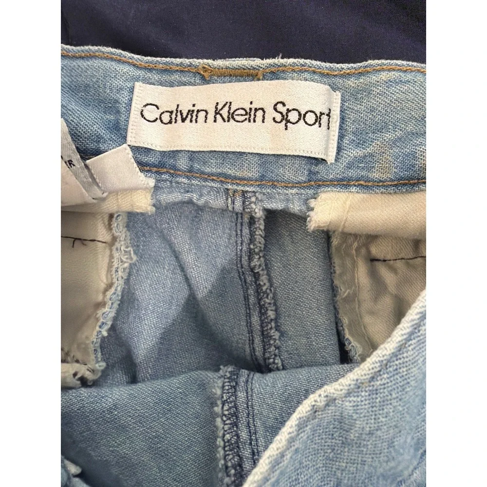 Calvin Klein Sport Denim Skirt Women 14 Light Blue Vintage 90s Side Button Maxi
